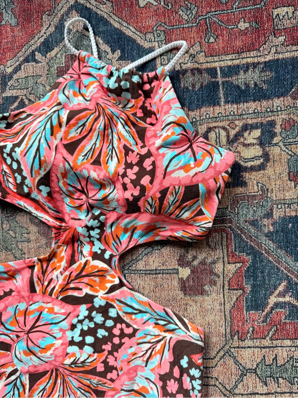 NWT Aerie Buzzed Terry Halter Cut Out Floral One-Piece Swimsuit - Picture 2 of 6